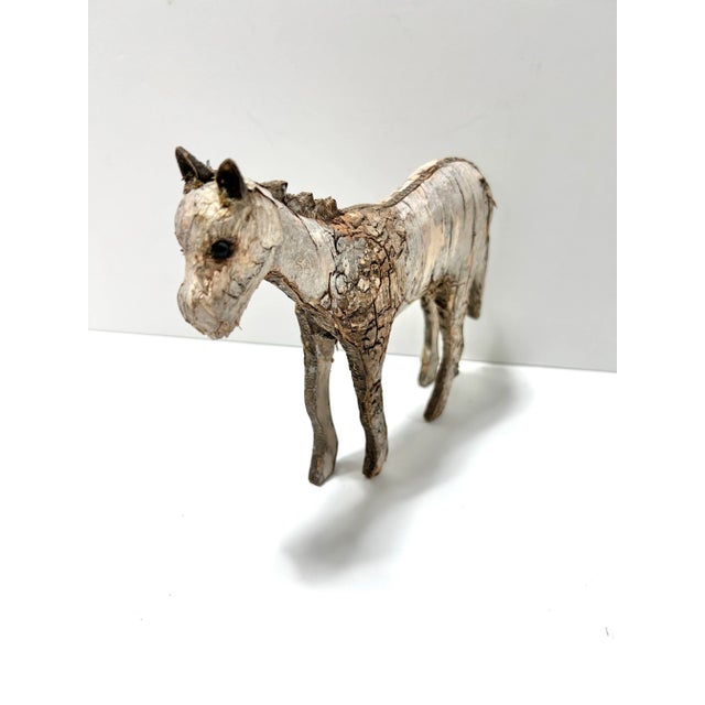 Vintage White Birch Horse Sculpture – Folk Art Equestrian Decor – Rustic Lodge Shelf Accent For Sale - Image 4 of 8