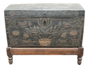 17th Century Leather Bound Wedding Chest Coffee on Stand
