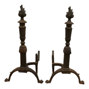 Antique Andirons - 1930s Traditional Flame Torch - A Pair