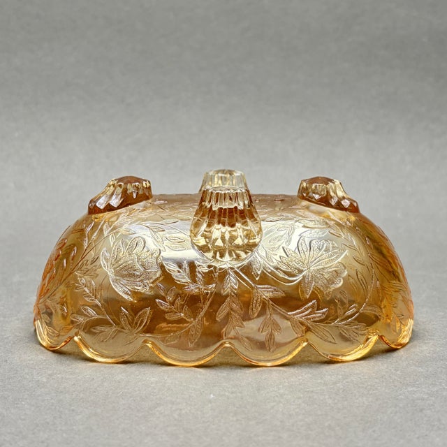 Glass Vintage Jeannette Glass “Floragold Louisa” Marigold Carnival Glass Footed Candy Dish For Sale - Image 7 of 8