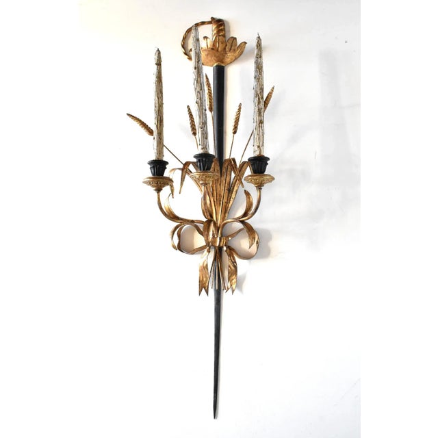 Mid 20th Century Italian Tole Sword & Wheat Wall Candle Sconce For Sale - Image 5 of 9