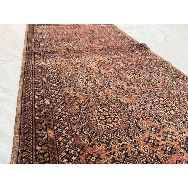 Brown Vintage Afghan Turkmen Ersari Runner Rug With Tribal Bokhara Warm Brown and Terracotta Rug For Sale - Image 8 of 11