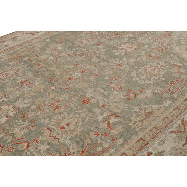 Rug & Kilim Rug & Kilim’s Oushak Style Rug in Beige-Brown, Green Floral Patterns For Sale - Image 4 of 7
