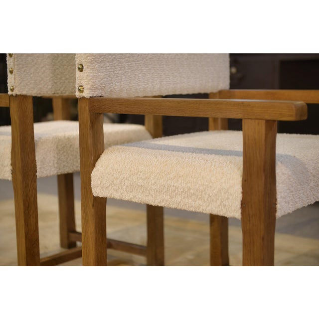 1950s Brutalist Armchairs in Oak and Ecru Boucle Fabric, 1950s, Set of 2 For Sale - Image 5 of 14