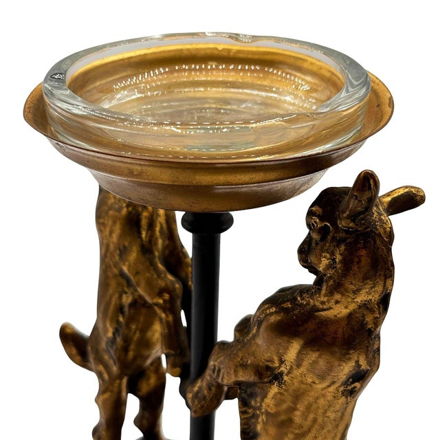 Metal 1920s Art Deco Twin Goat Brass Pedestal Ashtray W Glass Insert, Ronson Art Metal Works For Sale - Image 7 of 8