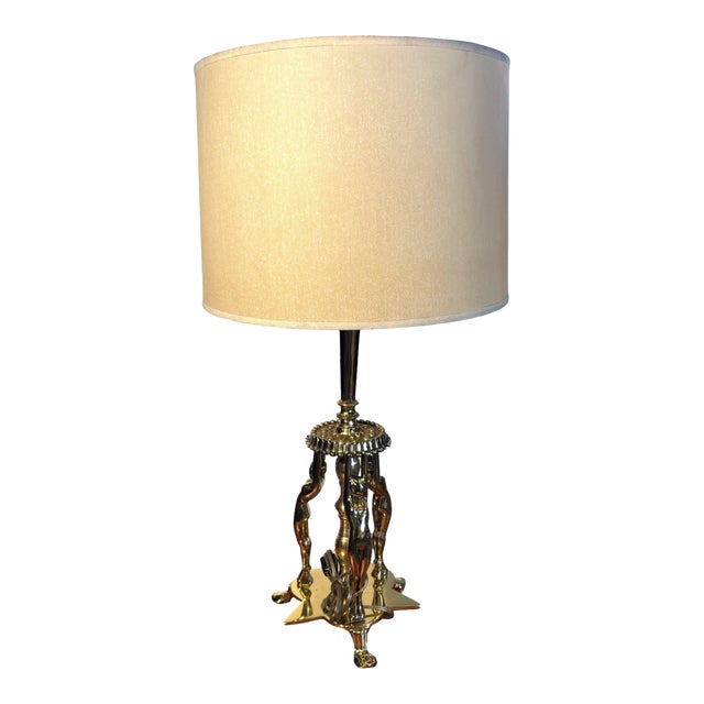 1920 Brass Figural Nude Art Deco Flapper Table Lamp by Frankart W/ Shade For Sale