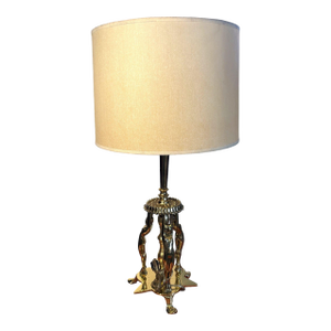 1920 Brass Figural Nude Art Deco Flapper Table Lamp by Frankart W/ Shade