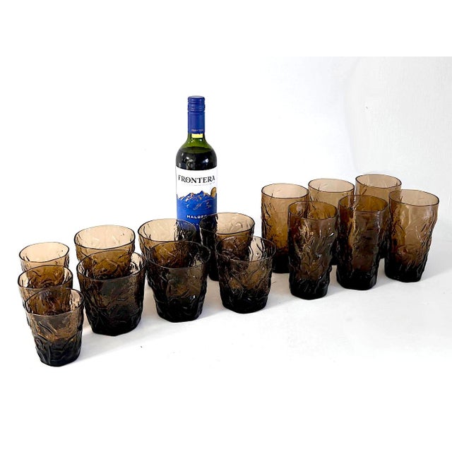 1960s 1960s Seneca Morgantown Brown Driftwood Glasses in 3 Sizes, 15 Pieces For Sale - Image 5 of 10