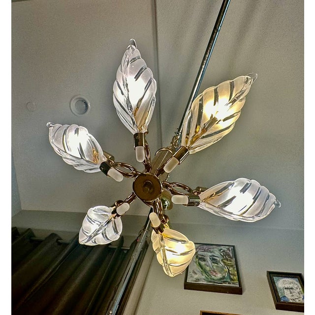 White Murano Style Glass Leaf Pendant Light Chandelier For Sale - Image 8 of 12