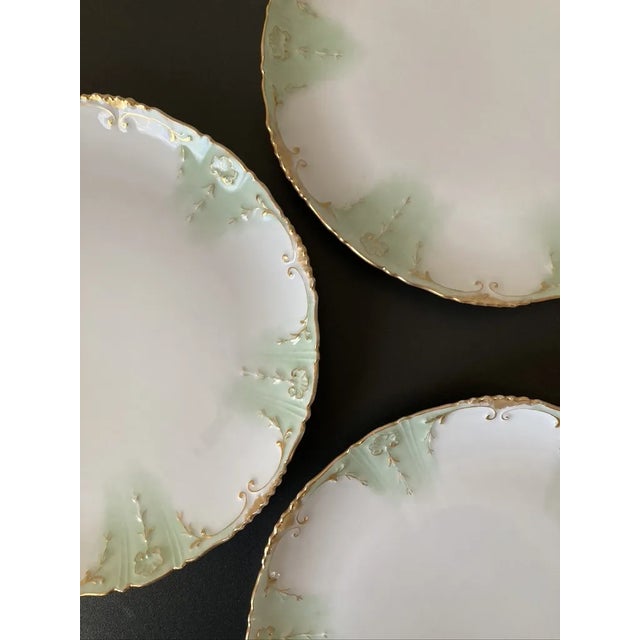 Late 19th Century 19th Century Art Nouveau French Green Gold Limoges Porcelain Plates by Haviland- Set of 4 For Sale - Image 5 of 12