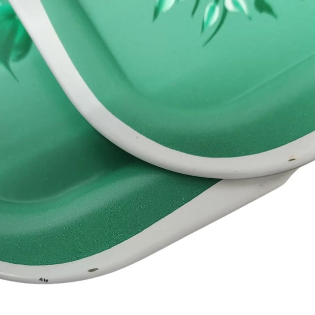 Green Vintage Green Floral Toleware Style Metal Snack Tray Set – Set of 8 For Sale - Image 8 of 9