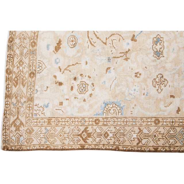 1960s Vintage Malayer Shabby Chic Handmade Floral Beige Wool Runner For Sale - Image 4 of 8