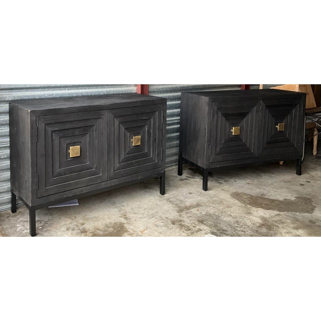 New Uttermost Organic Modern Distressed Black and Gilt Cabinets - Pair For Sale - Image 11 of 12