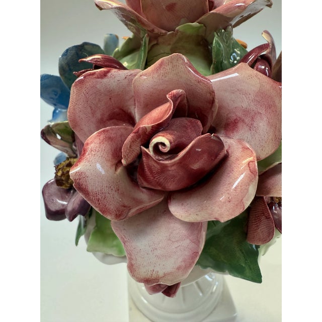 Rose Vintage Italian Capodimonte Style Majolica Lidded Urn With Colorful Roses For Sale - Image 8 of 12