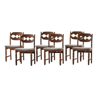 Vintage Razorblade Dining Chairs in Oak and Mohair by Henning Kjærnulf, 1960s, Set of 6 For Sale