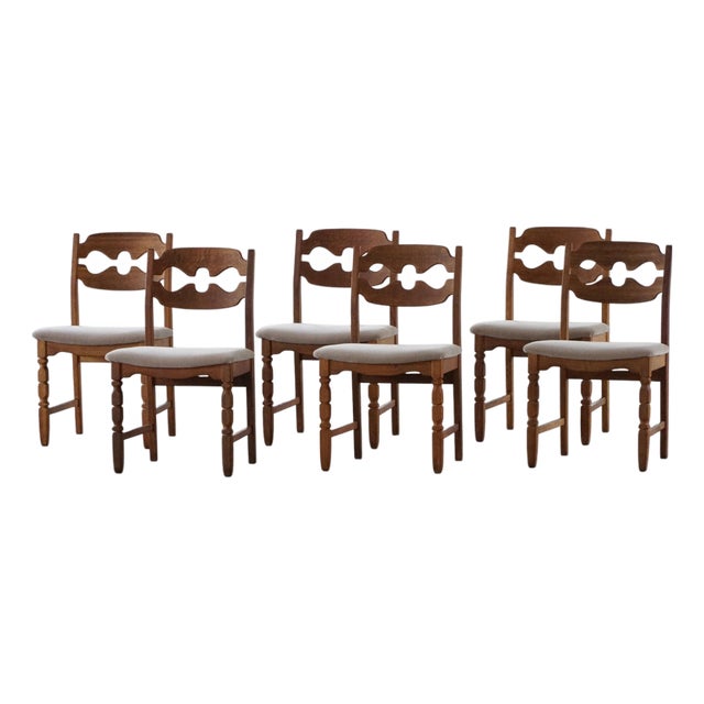 Vintage Razorblade Dining Chairs in Oak and Mohair by Henning Kjærnulf, 1960s, Set of 6 For Sale