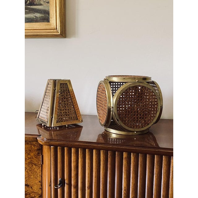 Hollywood Regency Italian Lamps in Brass and Vienna Straw, 1970s, Set of 2 For Sale - Image 10 of 18