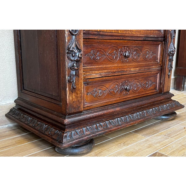 Late 19th Walnut Nine Drawer Tall French Carved Chest or Siffonier For Sale - Image 14 of 18