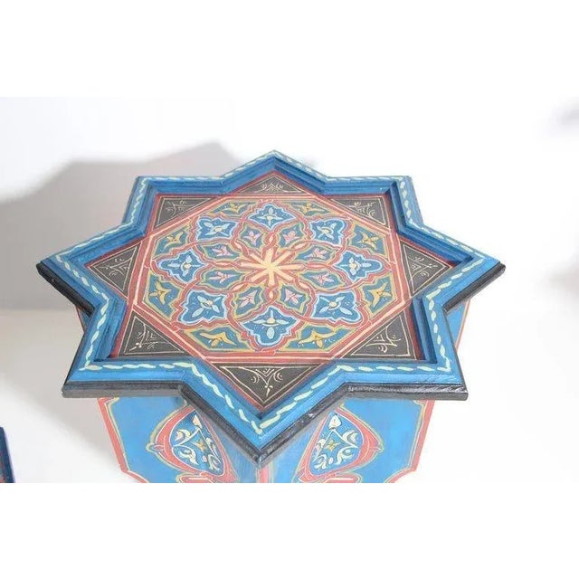 Late 20th Century Moorish Star Shape Blue Side Tables - Set of 2 For Sale In Palm Springs - Image 6 of 13