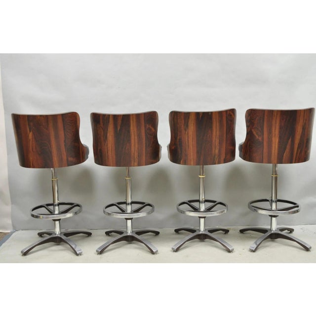 Vintage Daystrom Mid Century Modern Faux Rosewood Laminate Barstools with Tufted Black Vinyl Upholstery - Set of 4. Chairs...