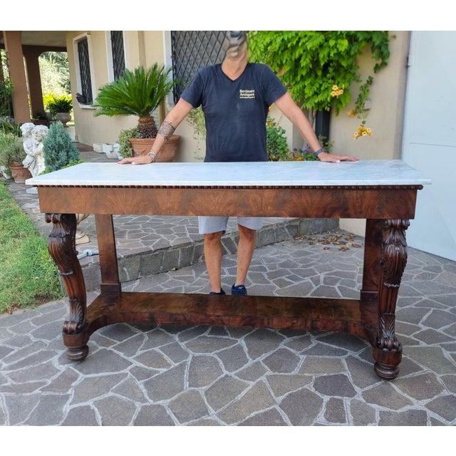 Large Mahogany Console Table with Carrara Marble Top, 1820 For Sale - Image 10 of 11