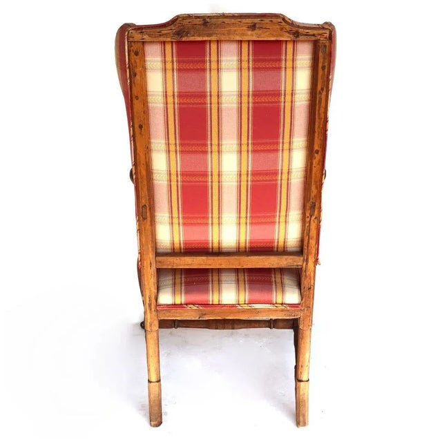 Late 18th Century Swedish Gustavian Birch Plaid Upholstered Wingback Armchair For Sale - Image 5 of 6