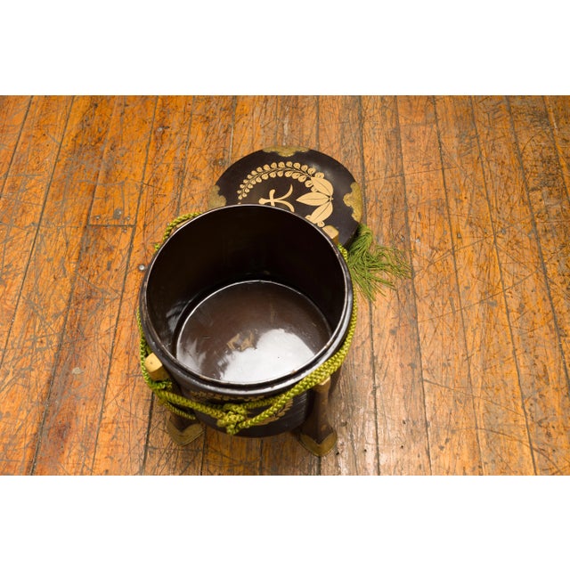 Japanese Meiji Period Hokai Lidded Box with Brass Accents and Original Rope For Sale - Image 10 of 13