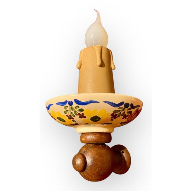 Antique French Carved Walnut and Hand Painted Faience Wall Sconce C 1915 For Sale - Image 13 of 13