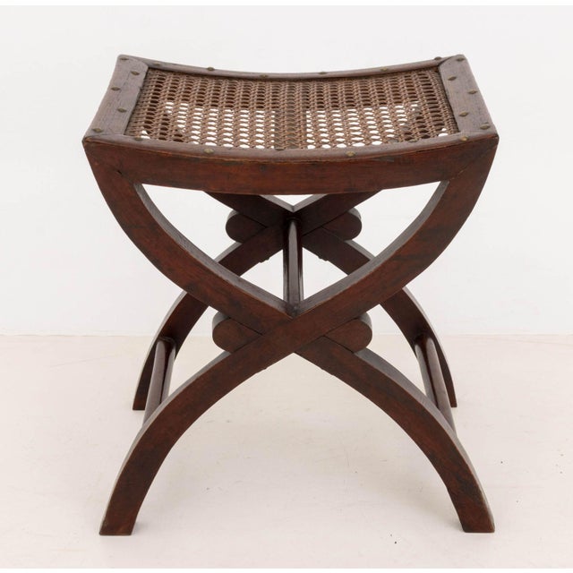 Arts & Crafts Arts and Crafts Cane-Paneled Mahogany Curule Bench For Sale - Image 3 of 7