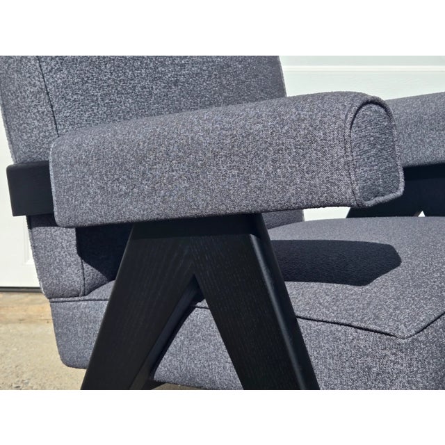 Wood Klarel Chandigarh Grey & Black Upholstered Lounge Chair For Sale - Image 7 of 10