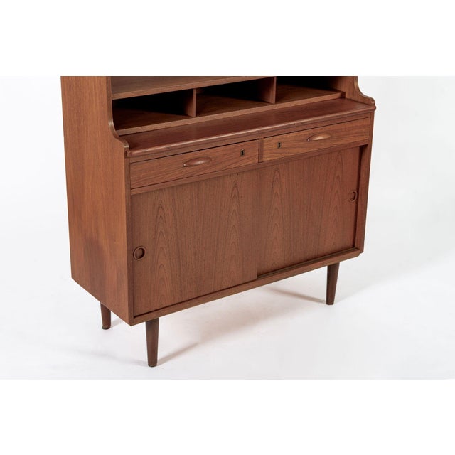 Brown Mid Century Danish Teak Wood Bookcase Cabinet & Secretary Desk 1960s For Sale - Image 8 of 14