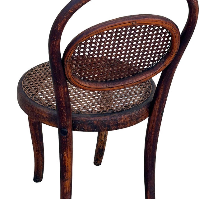 Brown Vienna Secession Bent Oak & Cane Bistro Children's Chair Attributed to Thonet No.015 For Sale - Image 8 of 8