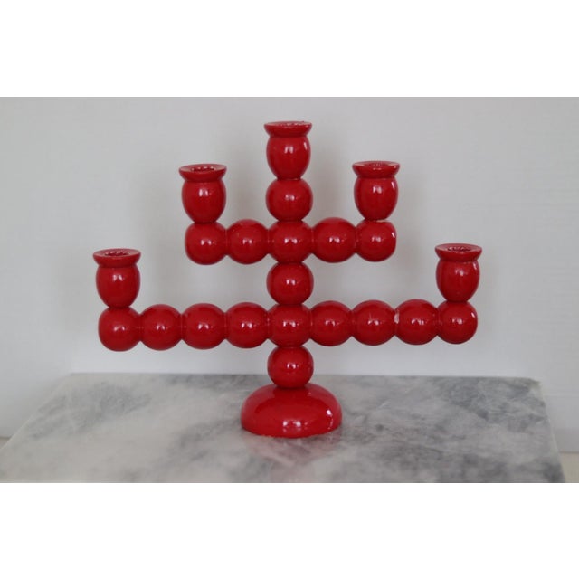 Made in Sweden. An exquisite Swedish wooden bobbin candelabra from the vintage era, capable of holding five dinner...