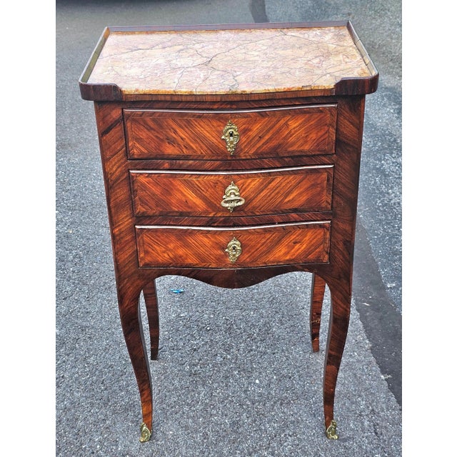 French Late 18th Century French Louis XVI Marquetry Kingwood Inset Marble Top With Lock For Sale - Image 3 of 11