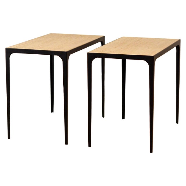Esquisse' Grooved Ivory Travertine Side Tables by Design Frères - A Pair For Sale - Image 13 of 13