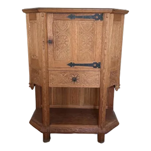 Early 20th Century Vintage Spanish Baroque Style Carved Oak Bar Cabinet