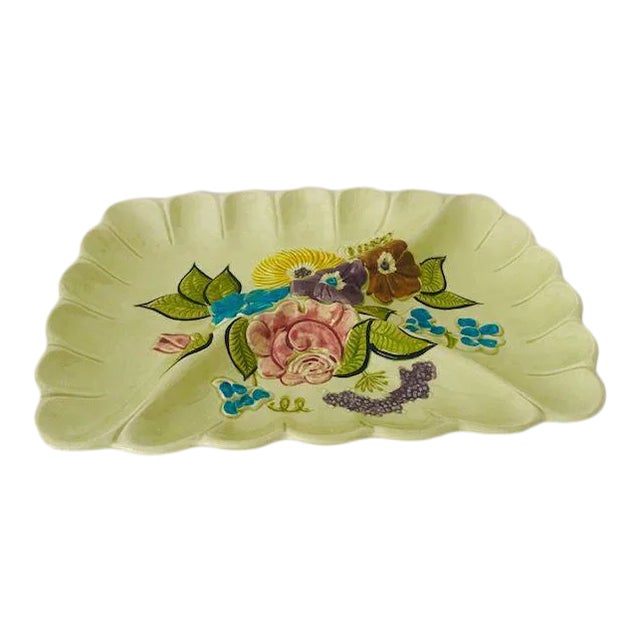 Midcentury Floral Design California Pottery Centerpiece / Sectional Tray For Sale