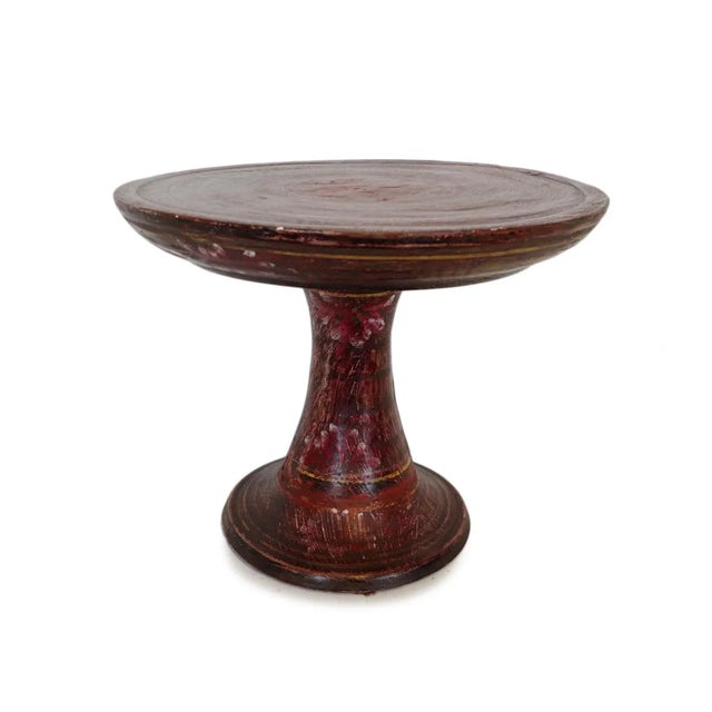 Original Javanese hand painted wood pedestal plate. Beautiful aged patina. Great for many display uses. Each unique with...