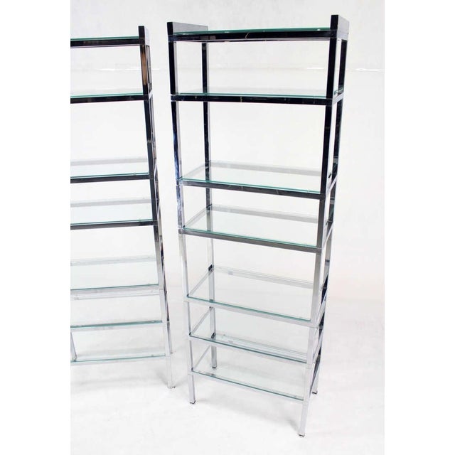 Charles Hollis Jones Pair of Italian Mid Century Modern Tall & Narrow Chrome & Glass Etageres MINT! For Sale - Image 4 of 7