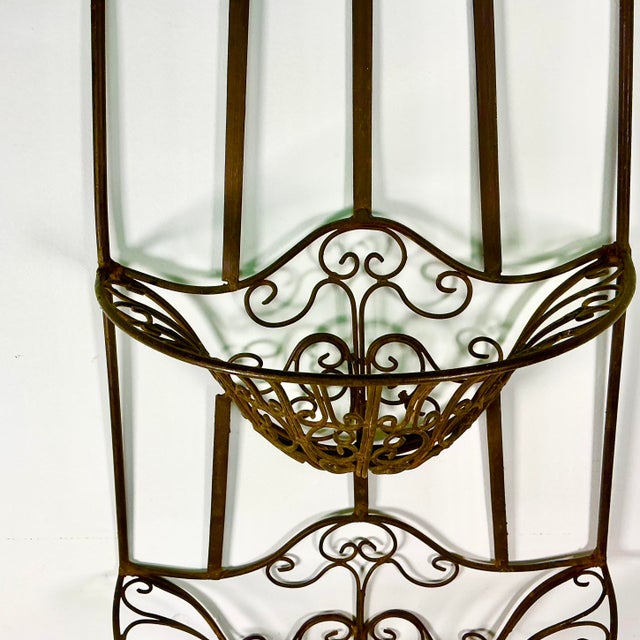 Burnt Umber 1950s Vintage Italian Mediterranean Boho Chic 2 Tier Ironwork Jardinere Planter, Wall Mounted. For Sale - Image 8 of 14