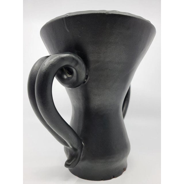 French Ear Vase in Black Ceramic by Jean Austruy, 1950 For Sale - Image 4 of 17