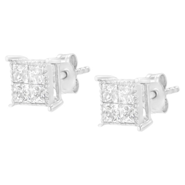 Sterling Silver 3/4 cttw Composite Diamond Stud Earrings (I-J, I2-I3) For Sale - Image 4 of 6