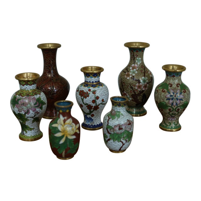 Cloisonne Enamel & Brass Vases Lot Set of 7 Chairish