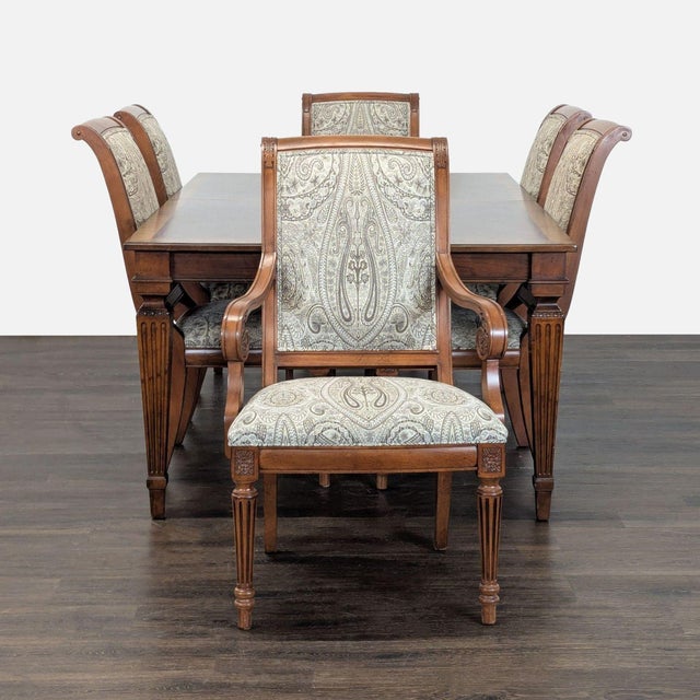 Traditional Ethan Allen Goodwin 7-Piece Wood Dining Set With Upholstered Chairs For Sale - Image 3 of 13
