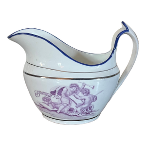 Antique Early 19th Century English George III Pink Luster Commemorative Porcelain Creamer - Wellington for Ever