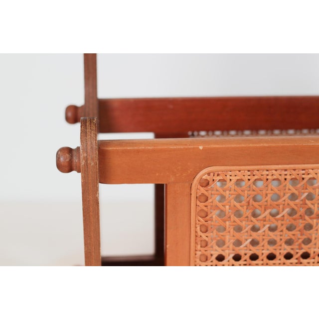 Brown 1970s Mid-Century Wood and Cane Magazine Rack For Sale - Image 8 of 14