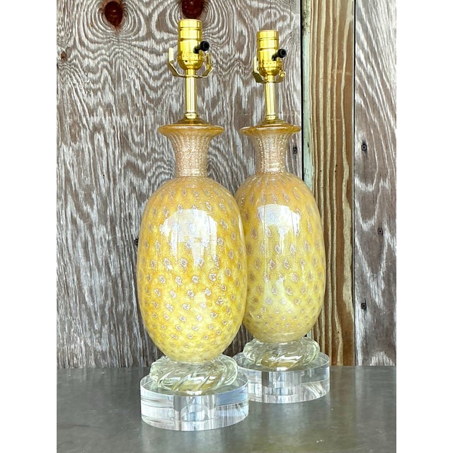 Vintage Regency Art Glass Lamps After Murano - a Pair For Sale In West Palm - Image 6 of 12