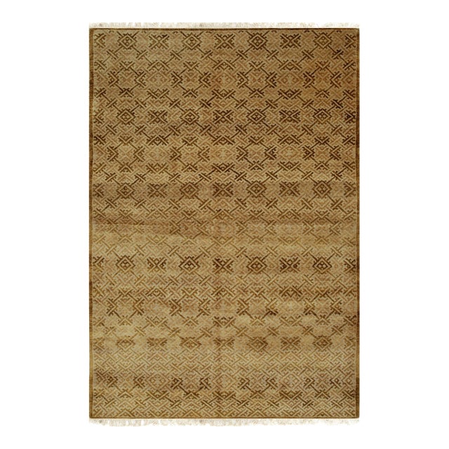 10x14 Willow Opulent Yellow Contemporary Geometric Hand Knotted Wool Carpet Rug For Sale