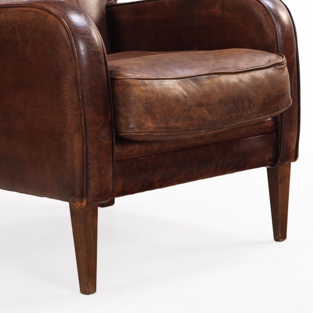 Wood A Pair of Dutch Art Deco Style Leather Club Chairs, C. 1960. For Sale - Image 7 of 8