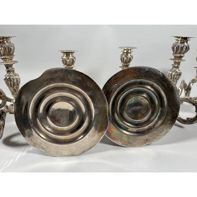 Pair of Rococo Candelabra in Solid Silver 950, Louis XV Style, 18th Century For Sale - Image 4 of 11